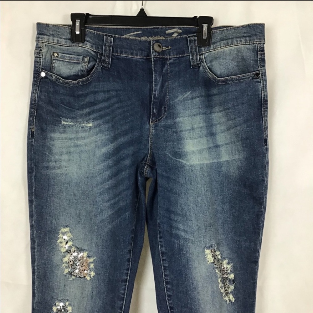 Seven7 Sequined Girlfriend Jeans Distressed